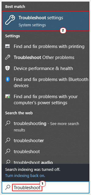 click on Troubleshoot settings in search