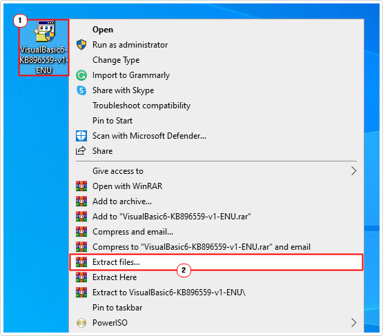 extract VisualBasic6-KB896559-v1-ENU.exe files to desktop