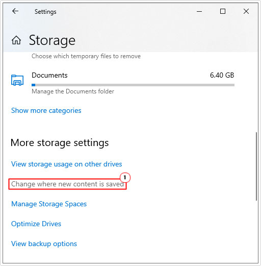 click on Change where new content is used for storage sense
