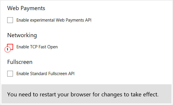 disable TCP Fast Open in advanced options