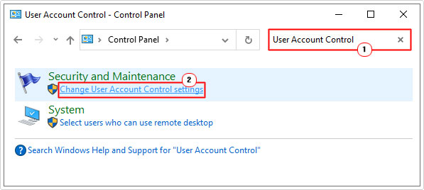 click on Change User Account Control Settings in control panel