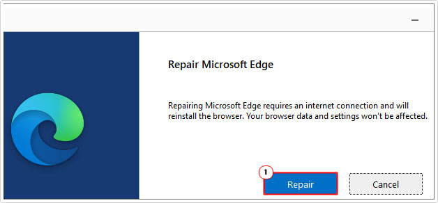click on repair in Repair Microsoft Edge