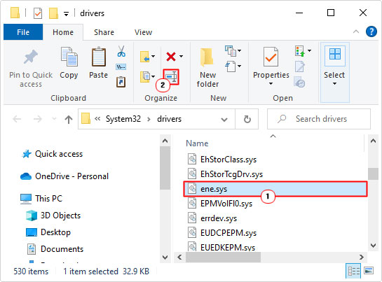 rename ene.sys in drivers folder