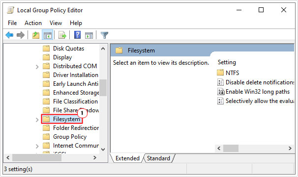 go to Filesystem in group policy editor