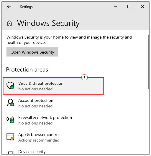 click on Virus & threat protection from windows security