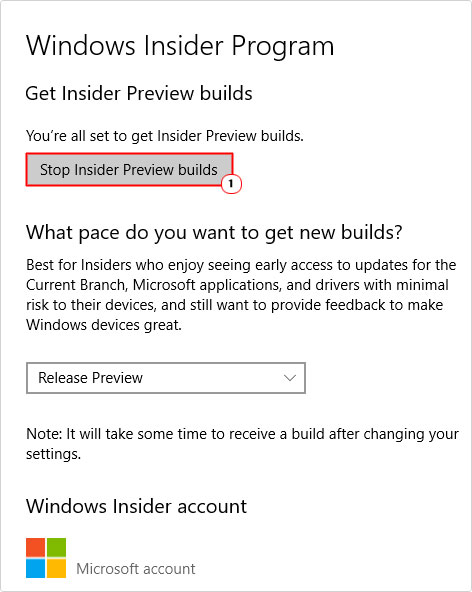 clcik on Stop Insider Preview builds in Windows insider program