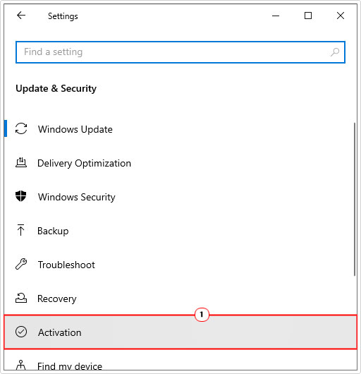 click on activation from Update & Security