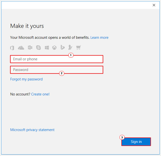 type username and password then sign in from make it yours screen
