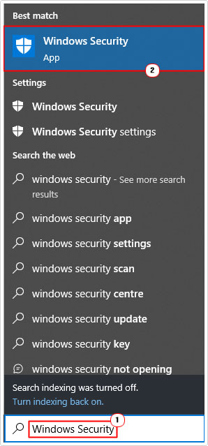 click on Windows Security in windows search