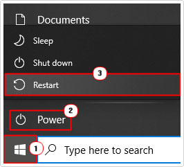 restart the system using start menu
