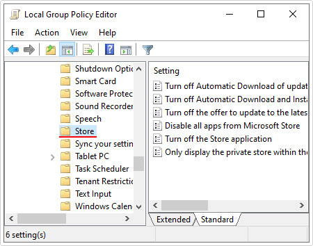 go to the store location in the group policy editor