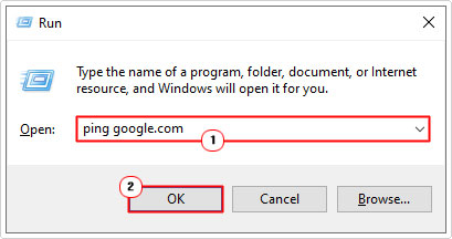 ping google using run box