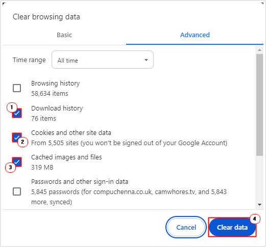 Clear data in clear browsing data