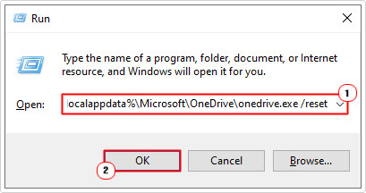 reset onedrive using run box