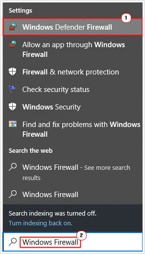 click on Windows Defender Firewall in search results