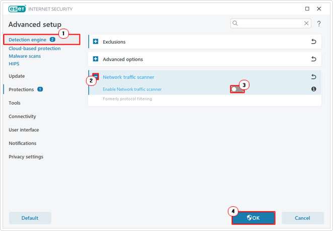 disable Enable Network traffic scanner in advanced setup