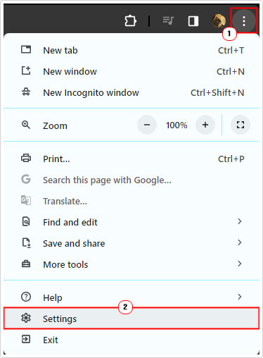 open settings in Google Chrome