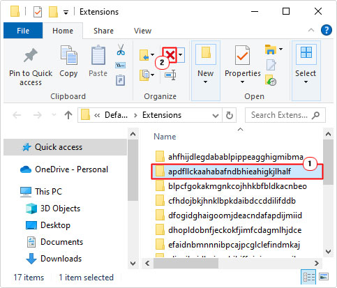 delete old Extensions folder 