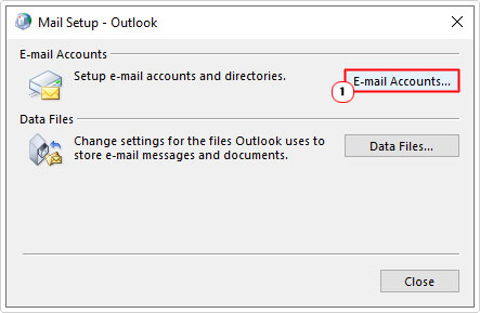 click on e-mail accounts in Mail Setup – Outlook