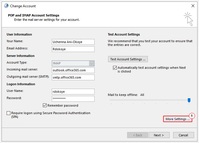 select more settings in change account
