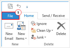 click on file in outlook menu
