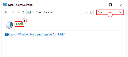 click on mail in control panel