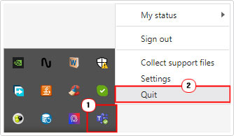 close Microsoft teams in the taskbar