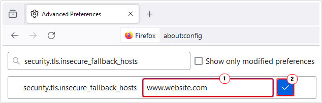 add website to security.tls.insecure_fallback_hosts