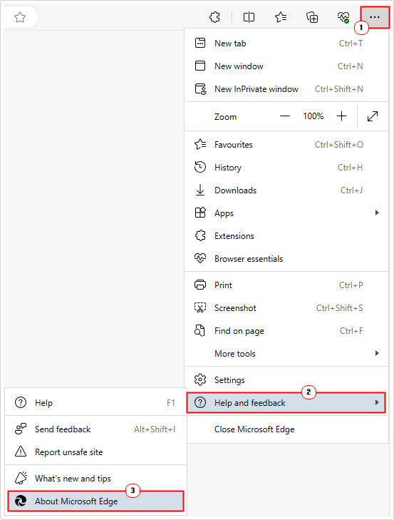 click on about Microsoft edge in the settings menu