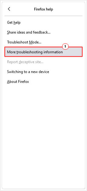 click on more troubleshooting information from Firefox help