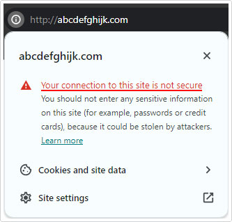check your connection to this site is not secure in view site information
