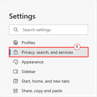 open Privacy, search, and services in settings