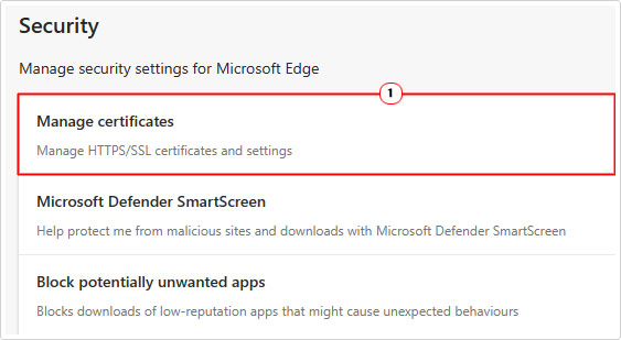 click on Manage certificates in security section 