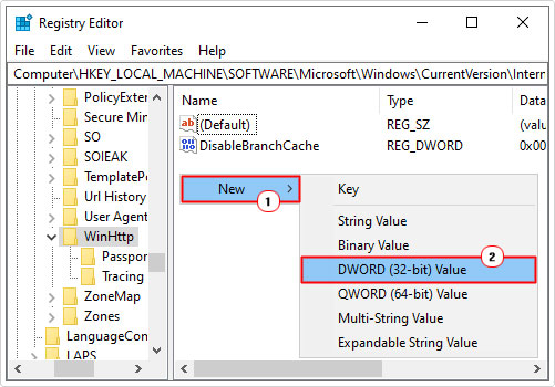 create DWORD (32-bit) Value in registry path