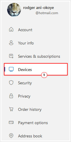 click on Devices in Microsoft account