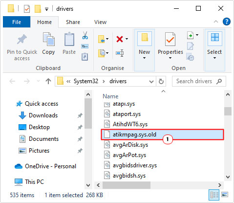 change atikmpag.sys to atikmpag.sys.old