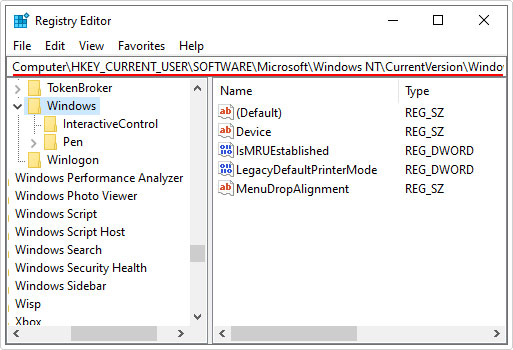go to CurrentVersion\Windows in registry editor