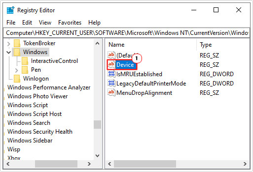 double-click on device in CurrentVersion\Windows
