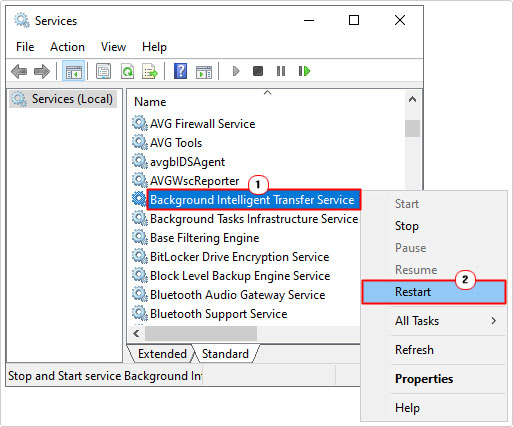restart Background Intelligent Transfer Service in services 