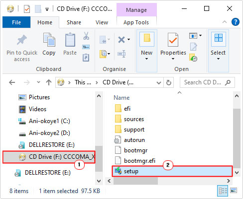 click on setup in the mounted drive