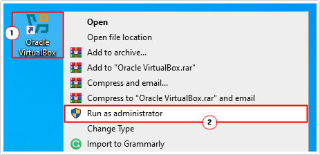 right click on VirtualBox shortcut and select Run as administrator