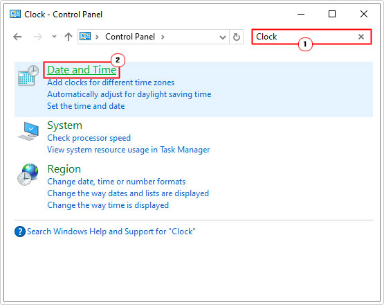 search for clock in control panel then click on Date and Time