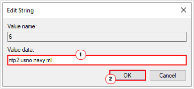 add Time Servers URL to data value for string and click on OK
