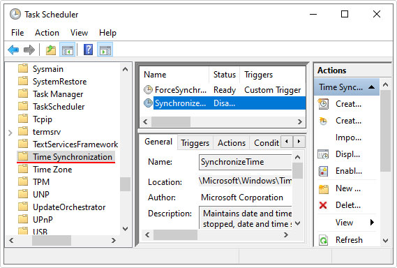 go to Time Synchronization in Task Scheduler