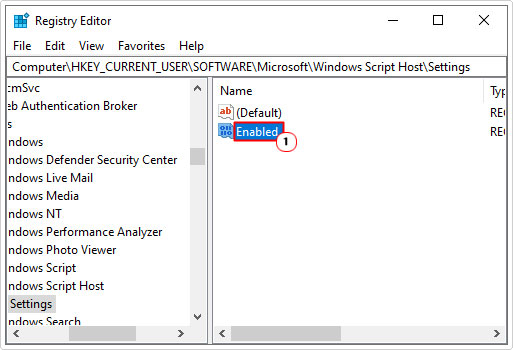 name dword enabled in settings key