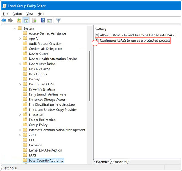 click on Configures LSASS to run as a protected process in Local Security Authority