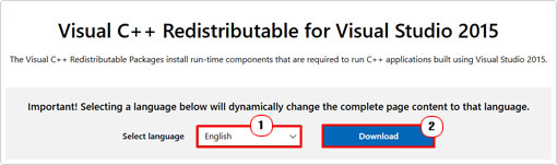 select language then click on download for visual C++