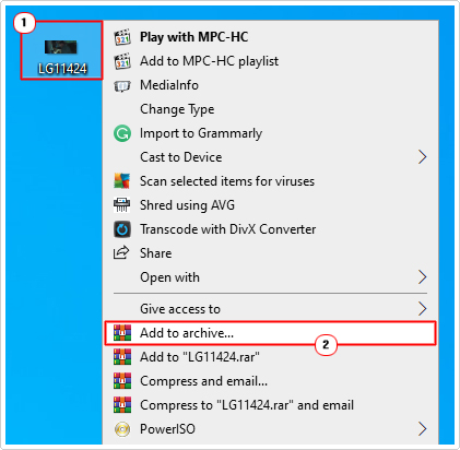 click on Add to archive for file