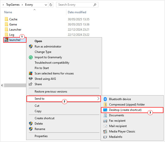 right-click on .exe and select Send to -> Desktop (create shortcut)