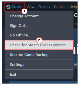 click on Check for Steam Client Updates in the steam manu